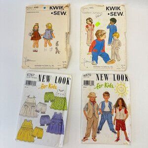 New Look and Kwik Sew Lot of 4 Sewing Patterns Children's 6370 6767 445‎ 446